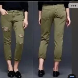 Gap Olive Green Surplus Destroyed Girlfriend Jean Size 26r
